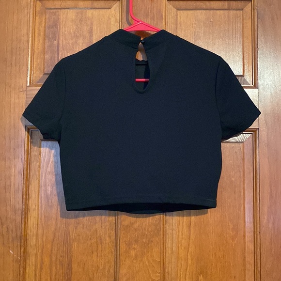 SHEIN Black Keyhole Back Mock Neck Crop Top & Skirt Set - Picture 3 of 10